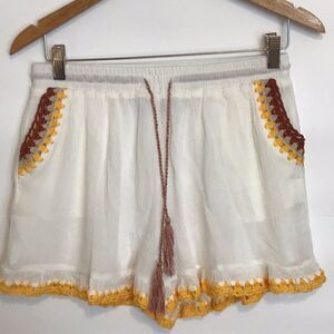 Francesca’s  NEW Blue Rain Shorts New White Boho Crochet  Elastic Waist Size L